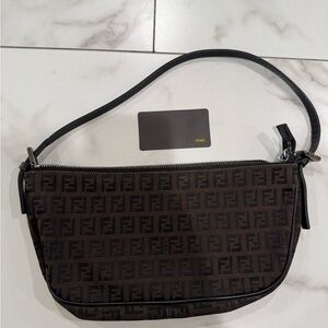 Fendi Black and Brown Logo Clutch